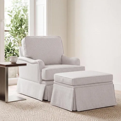Vista 15 de Silla decorativa giratoria con otomana de almacenamiento, gris a rayas