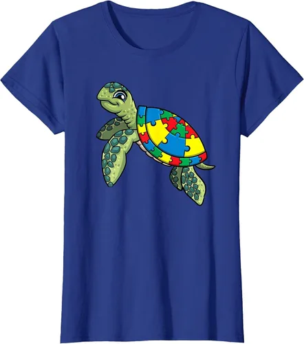 Vista 45 de Turtle Puzzle Pieces for Autism Awareness Kids Women Teacher T-Shirt Asphalt Grey