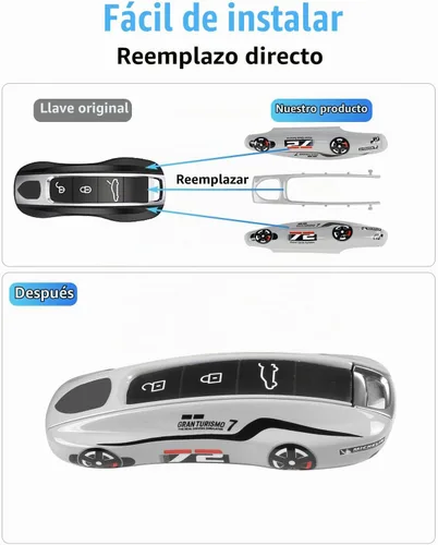 Vista 5 de Funda para llaves Porsche Panamera 911, llavero de protección de llave de coche para Porsche Cayenne Taycan Gris