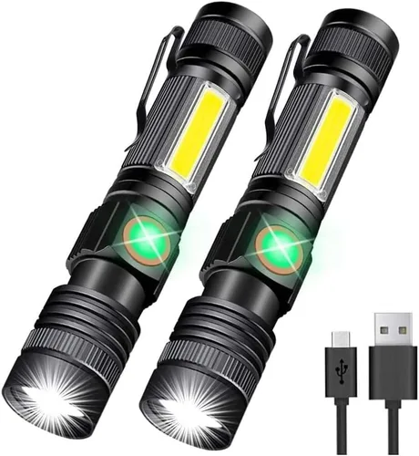 Vista 10 de Hoxida Linterna recargable LED (batería incluida), linterna LED magnética con luz lateral COB, 1200 lúmenes, LED súper brillante, impermeable