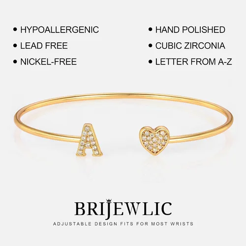 Vista 6 de Gold Initial Bracelets for Women Girls, 14K Gold Plated Gold Bangle Bracelets for Women Girls Dainty Gold Initial Bracelets Heart Bracelets for