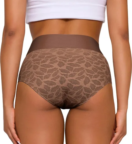 Vista 3 de FallSweet Ropa interior de encaje sin costuras de cintura alta que no se ven bragas sexy banda ancha