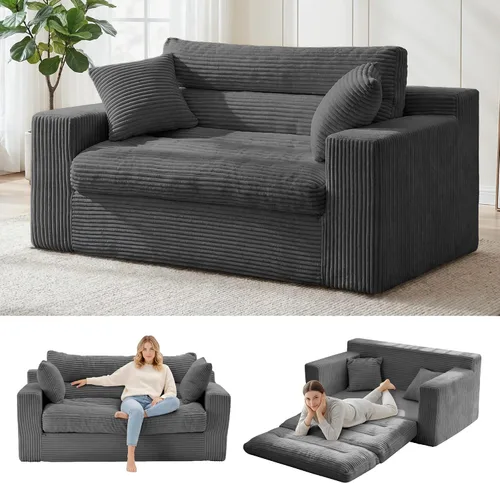 Vista 12 de Sofá cama convertible, sofá biplaza plegable con almohada, sofá cama plegable con soporte para la espalda, silla portátil, cómodo sofá de piso