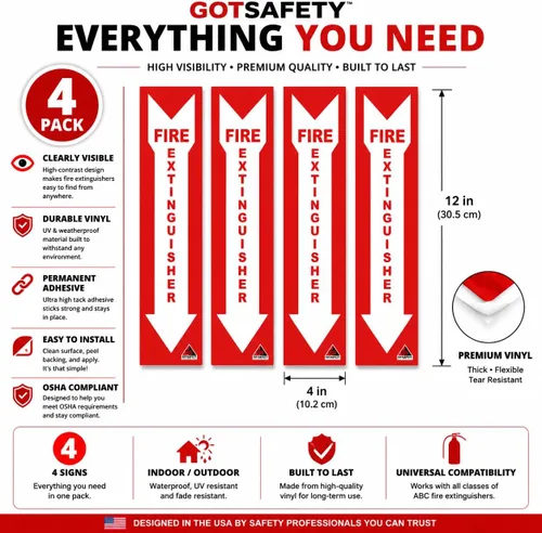 Vista 2 de Calcomanías prémium para extintor de incendios [4 unidades] – Vinilo adhesivo permanente extrema protección UV resistente a la intemperie – Uso