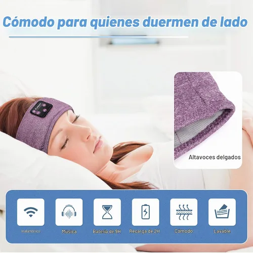 Vista 9 de Auriculares deportivos Bluetooth para dormir, diadema deportiva inalámbrica con altavoces estéreo HD ultrafinos perfectos para entrenamiento Púrpura