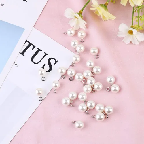 Vista 4 de Exceart 100 dijes colgantes de perlas de plástico, cuentas redondas de perlas de imitación para manualidades, aretes, collares, accesorios