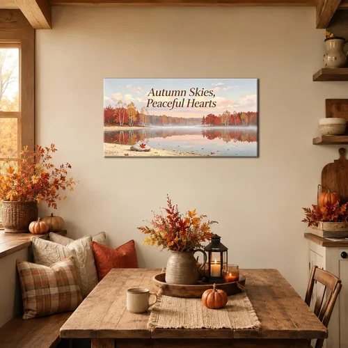 Vista 4 de TIMUBA Lienzo decorativo de pared de otoño de lago, citas de otoño Decoración de pared de otoño-01