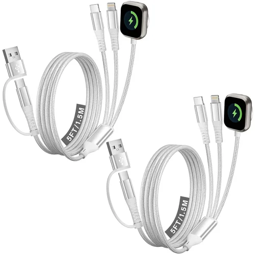 Vista 8 de Cruise Travel Essentials 2026, cable USB A/C 3 en 2 para iPhone 17, cargador iWatch, cable de carga múltiple trenzado, cable de carga múltiple