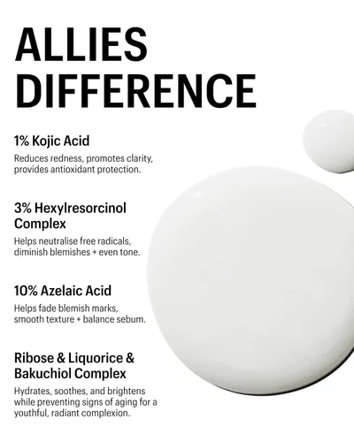 Vista 6 de Allies of Skin Suero aclarante facial azelaico y kójico Clínicamente probado para piel propensa al acné y a las imperfecciones 10% ácido