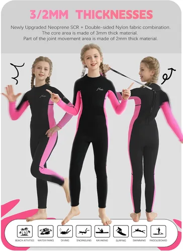 Vista 6 de Hevto Kids Wetsuit 3/2mm Neoprene Full Suit Back Zip for Girls