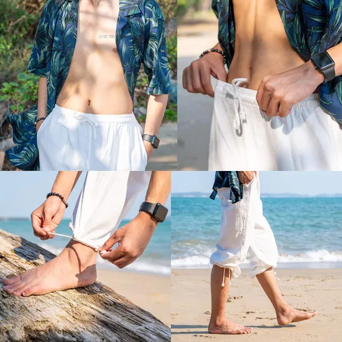 Vista 4 de Pantalones de yoga para hombre con cintura elástica de algodón