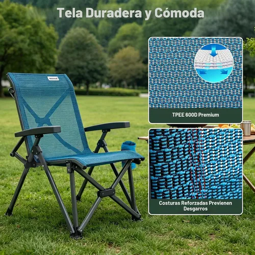 Vista 5 de SUNNYFEEL Silla de camping plegable de respaldo alto 500 libras con marco