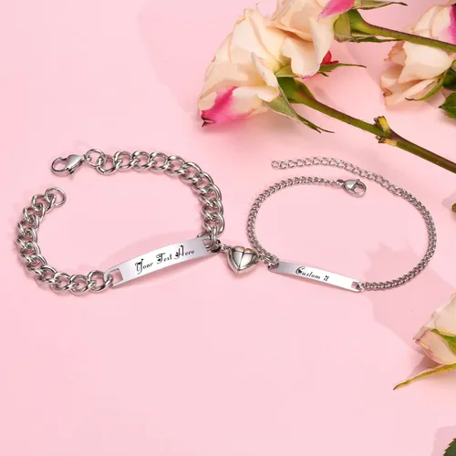 Vista 3 de MPRAINBOW - Pulseras personalizadas trenzadas para parejas: pulseras con nombre personalizado y palabras de promesa grabadas, pulseras de atracción