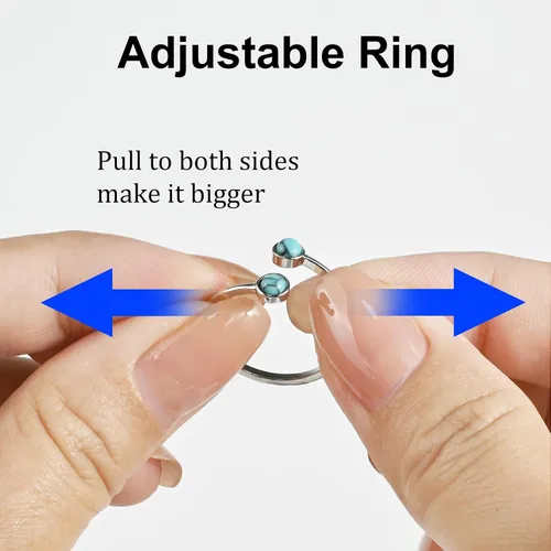 Vista 4 de Silver Open Ring Adjustable Statement Ring with Turquoise Obsidian Jewelry for Women Beautiful Double Gemstone Ring for Gift