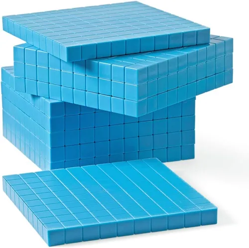 Vista 3 de hand2mind Juego de 10 bloques planos de base de plástico azul, bloques de valor de lugar, cubos de conteo para matemáticas para niños, juego de 10