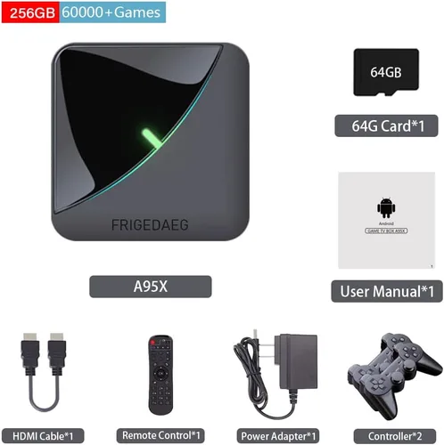 Vista 6 de FRIGEDAEG Retro game console with 50,000+ games, A95X video game console with Android 9.0EmuELEC System 2 In 1, Compatible With PS1PSPMAME4K HD