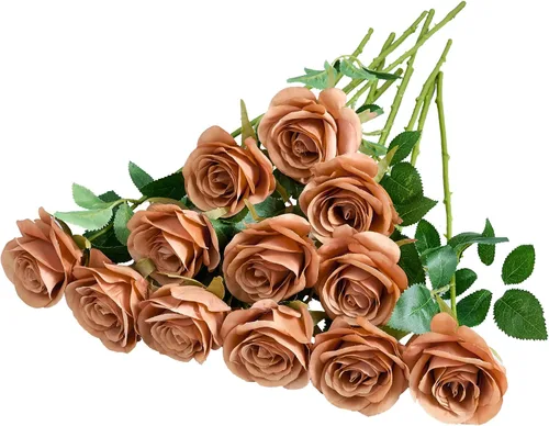 Vista 10 de 12 piezas Rosas Flores Artificiales Rosas Falsas Azul Bebé Rosas de Seda Flores de Seda Blancas Rosas con Tallos Largos para Bodas Hogar Fiestas