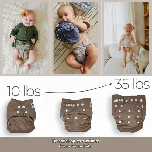 Vista 3 de Nora's Nursery Pañales de bolsillo de tela, paquete de 4 con 4 insertos, funda impermeable, lavable, reutilizable y de tamaño único ajustable