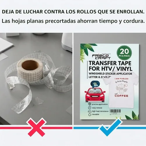 Vista 3 de Frisco Craft Hojas de cinta de transferencia de calor reutilizables para HTV/vinilo, papel de transferencia transparente de adherencia media