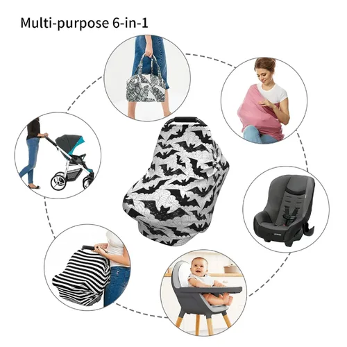 Vista 5 de Funda de asiento de coche con diseño gótico de murciélago negro para bebé, fundas de asiento de coche para niñas y niños, elástica, suave Murciélago