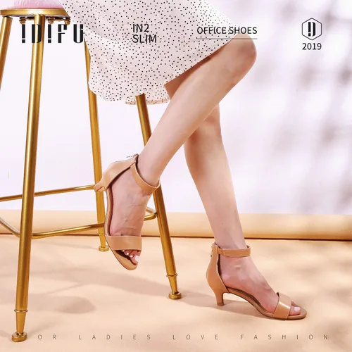 Vista 2 de IDIFU Kitten Heels for Women IN2 Low Heels Open Toe Ankle Strap Heeled Sandals Wedding Bridal Evening Prom Party Dress Shoes Womens Heels With Zipper