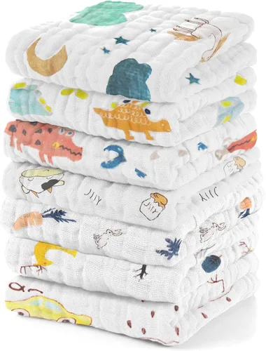 Vista 8 de Toallitas de muselina para bebé, toallitas para recién nacidos, paquete de 7 con patrón de animales, toallas absorbentes para baño y cara