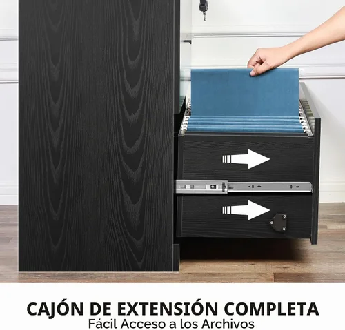 Vista 6 de DEVAISE Archivador lateral de madera de 2 cajones con cerradura para oficina en casa, color negro