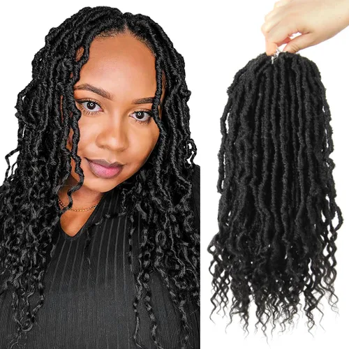 Vista 49 de BOHOBABE Rastas Sintéticas de Ganchillo de 10 Pulgadas, Rastas de Ganchillo Suaves Boho con Puntas Rizadas, Rastas Cortas de Diosa Bohemia de 1#