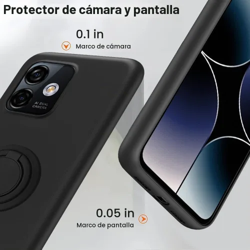 Vista 2 de Para Ulefone Note 16 Pro Funda De Teléfono Con Protector De Pantalla De Vidrio, Soporte De Anillo Giratorio De 360 ° Soporte Magnético De Silicona