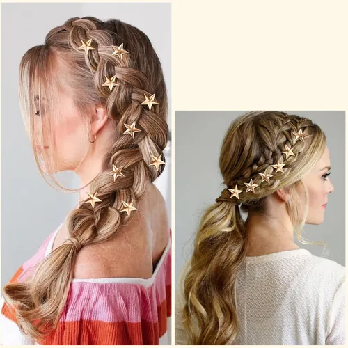 Vista 5 de 20 pinzas para el cabello de estrella, pinzas de pelo en espiral de estrella dorada, horquillas de novia, pinzas trenzadas vintage para boda