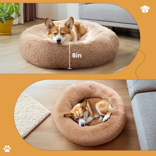 Vista 2 de DUMOS Cama para perro con forma de dona, lavable con funda extraíble, cama impermeable para mascotas para perros de tamaño pequeño, cama de espuma