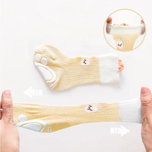 Vista 2 de Calcetines antideslizantes para niños pequeños, calcetines hasta la rodilla, calcetines de malla fina para bebés, botines Pointelle con ojales, 5