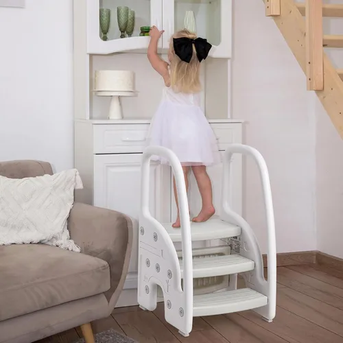 Vista 4 de GAOMON Taburete para niños pequeños, taburete de plástico para niños con Gris
