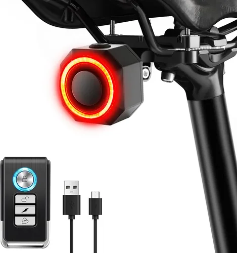 Vista 8 de NineLeaf Bicycle Tail Light Rechargeable,Bike Tail Light with Alarm and Remote,Bike Alarms for Ebikes,IP65,113dB Alarms, Level 7 Sensitivity, Auto
