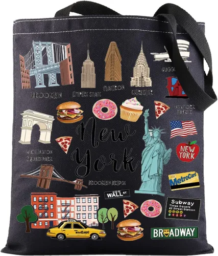 Vista 8 de BWWKTOP Bolsa de lona New York - Azul - 14.56 x 12.59 pulgadas - Moda - Viajes - Artículos de tocador - Mujeres y adultos