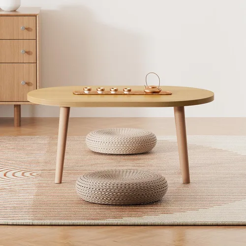 Vista 8 de Mesa de centro pequeña para espacio pequeño, mesa baja con patas de madera maciza, mesa de pie para sentarse en el suelo, mesa de centro japonesa