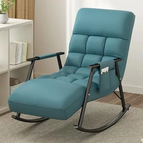 Vista 10 de Modern Upholstered Rocking Chair with Adjustable Backrest and Side Pocket High Capacity for Comfortable Seating in Bedroom and Living Amarillo