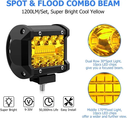 Vista 4 de WinPower Cápsulas LED de 4 pulgadas, 120W 1200LM Haz Combinado de Inundación y Foco Barra de Luz Todoterreno Luces de Niebla para Camión Camioneta