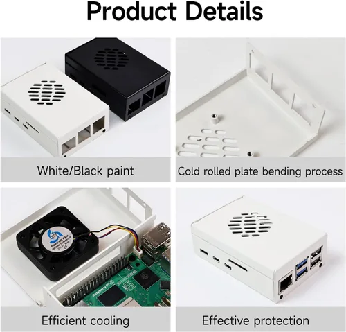 Vista 6 de Yahboom Funda para Raspberry Pi 5 Negro Blanco Metal Enfriamiento Funda Protectora con Ventilador de Velocidad Ajustable Anticolisión (blanco)
