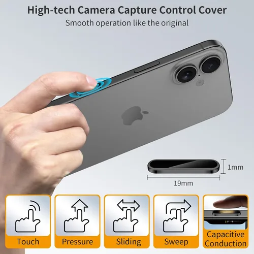 Vista 5 de AMANECER Paquete de 2 protectores de botón de control de cámara para iPhone 16/16 Plus, funda protectora capacitiva de alineación automática