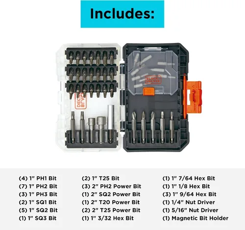 Vista 5 de BLACK+DECKER BLACK + DECKER - Juego de puntas de destornillador, 40 piezas (BDAST40SETFF)