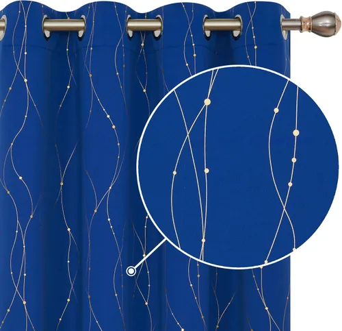 Vista 43 de Deconovo - Cortinas opacas con diseño dorado estampado y ojales, negro, de 42 pulgadas de ancho x 45 pulgadas de largo