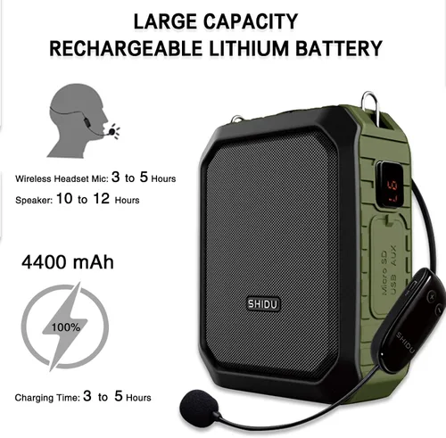 Vista 4 de Amplificador de voz inalámbrico Bluetooth Micrófono para profesor de 18 W, impermeable, amplificador de voz portátil, micrófono recargable