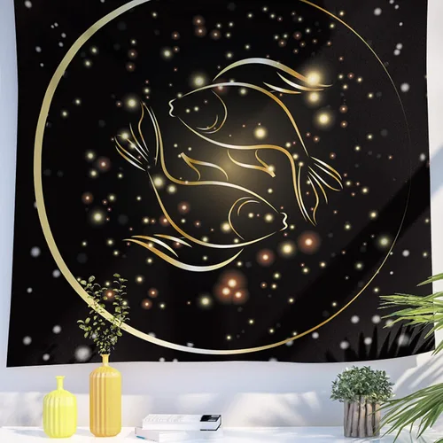 Vista 6 de Berkin Arts Tapiz decorativo para colgar en la pared, tela de poliéster de alta calidad, arte espacial, fondo de tela dorada galáctica ornamentada