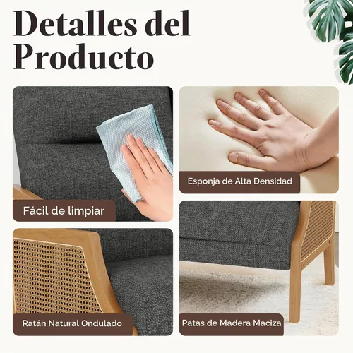Vista 5 de HAOBO Home Sofá pequeño de dos plazas, mini sofá tapizado con brazos de ratán, sofá pequeño de lino para sala de estar, comedor y dormitorio