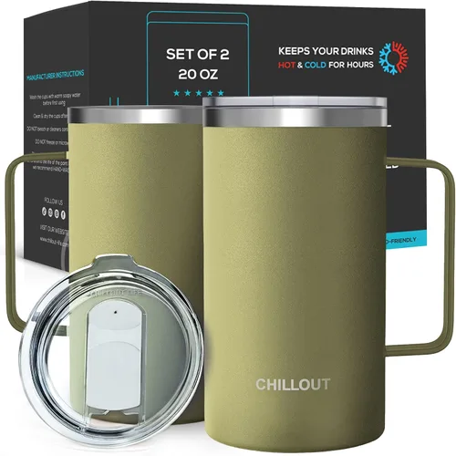 Vista 27 de Chillout Life - Taza de café con aislamiento térmico al vacío, acero inoxidable, mango y tapa, 16 onzas