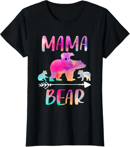 Vista 40 de Bear Matching Family Outfits, Funny Mama Bear Three Cubs T-Shirt Negro