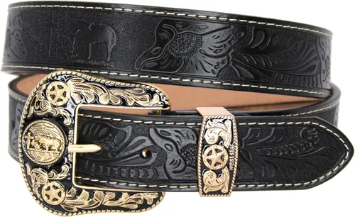 Vista 10 de Western Cowboy - Cinturón de cuero genuino con hebilla grabada, estilo country rodeo para hombre 8052 2cocodrilo Cf