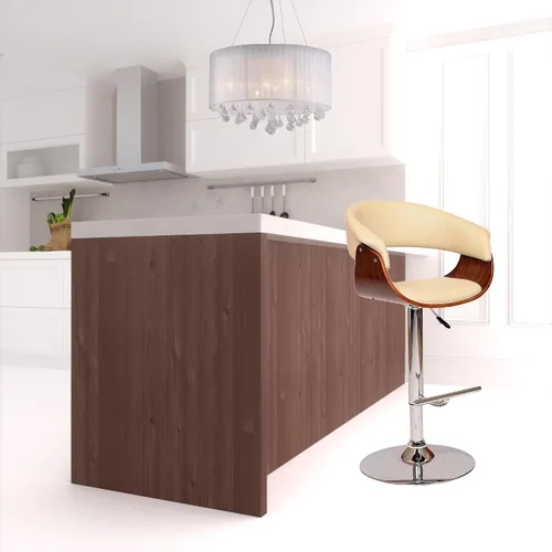 Vista 2 de HomeRoots Silla giratoria de cuero sintético color crema y plata de 44 pulgadas con respaldo bajo, altura ajustable y reposapiés