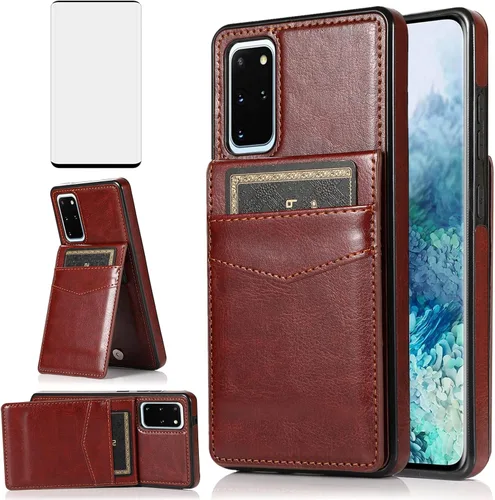 Vista 10 de Funda de teléfono para Samsung Galaxy S20 Plus Glaxay S20+ 5G con protector de pantalla de vidrio templado, soporte para tarjeta de crédito, soporte